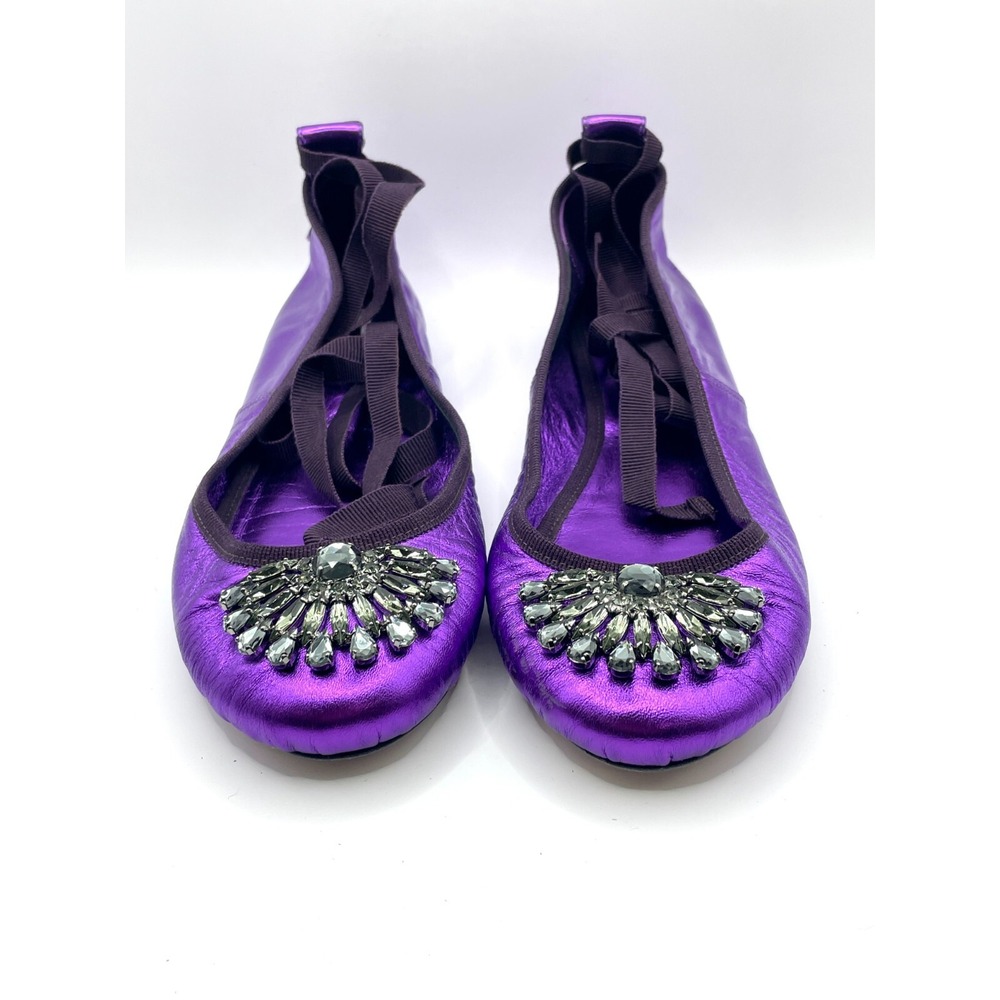 Jimmy Choo EU 36.5 Purple Grace Crystal Embellished Ankle Wrap Ballet Flats GUC